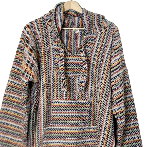 El Paso Unisex Striped Baja Hoodie Pullover Sweater Size L Colorful Beach Boho - Picture 3 of 8